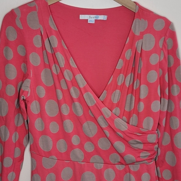 Boden | Coral & Beige Polka Dot Surplice Crossover Bust Dress Size US 8R - Picture 3 of 5